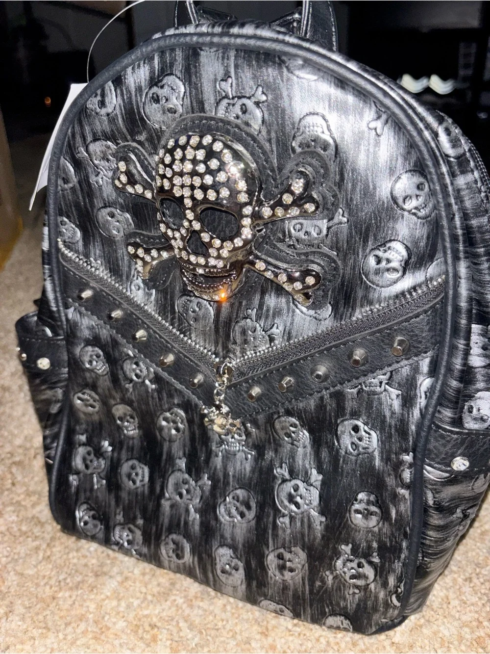 Black Studded Skull Backpack